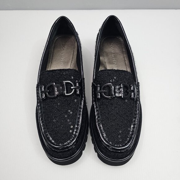 Donald Pliner Helio Lug Sole Loafer Womens 9 Black Boucle Sequined Platform NEW - Picture 4 of 14